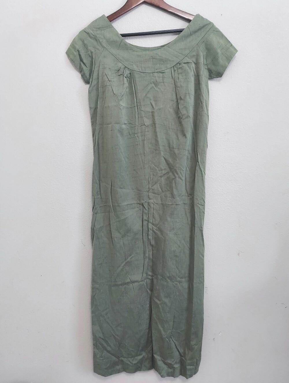 Vintage Liberty House By Kiyomi Olive Green Muumuu Dress Bamboo Art Hawaiian 8 - Picture 7 of 9
